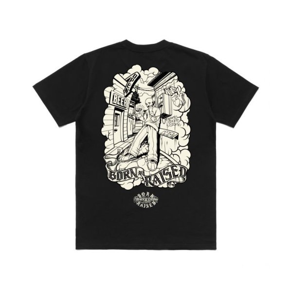 画像1: BORN X RAISED MISTER CARTOON LIQUOR STORE TEE ブラック (1)